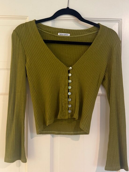 Reformation Sweaters - Reformation Gellar Knit Top - Green (Small)